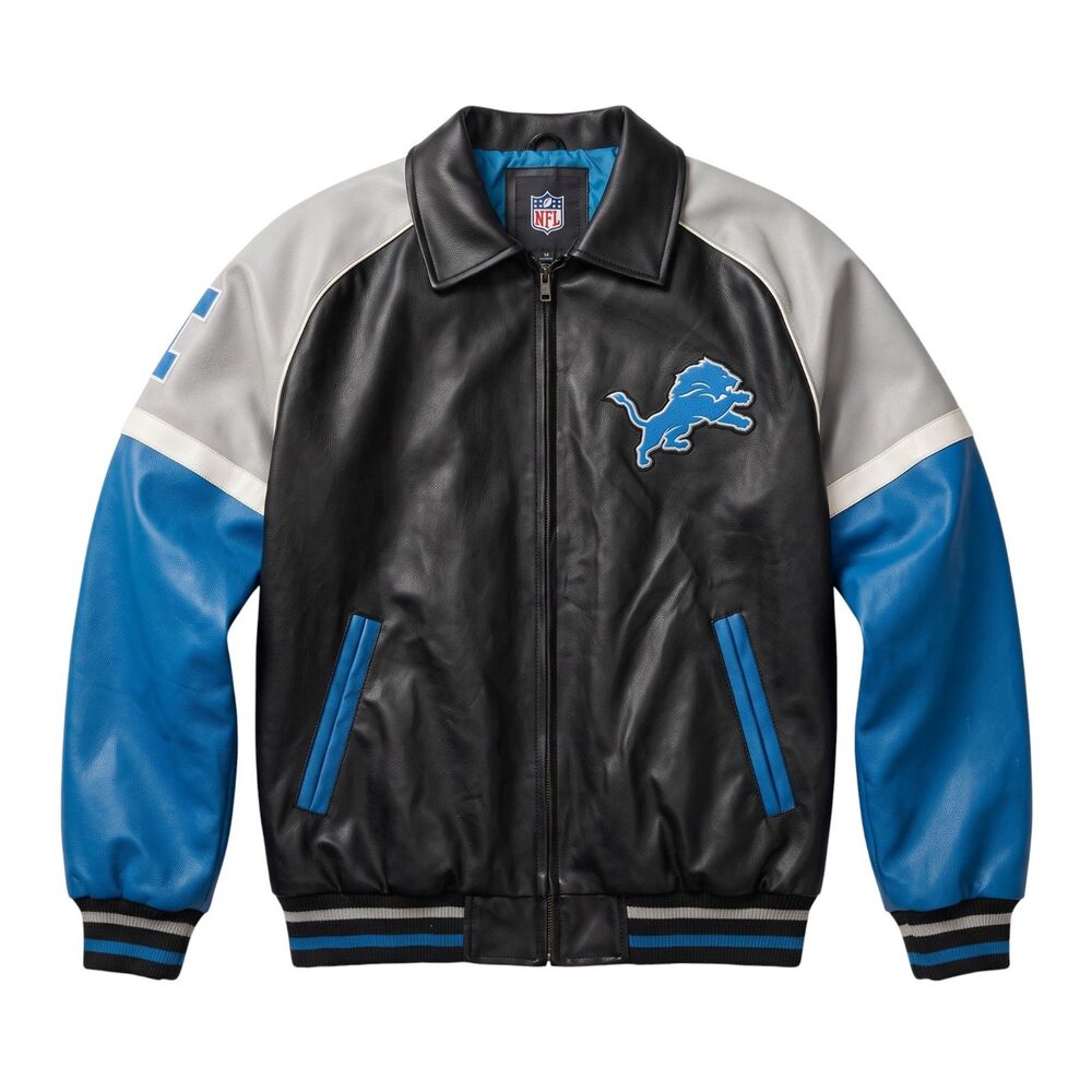 VTG G-III Detroit Lions Faux Leather Varsity Jacket M Bomber NFL Football